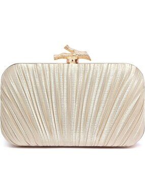 Women's Champagne Pleated Clutch Purse For Formal With Chain Evening Bag